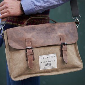 Stumper & Fielding - London Leather/Cotton Satchel - Khaki & Brown